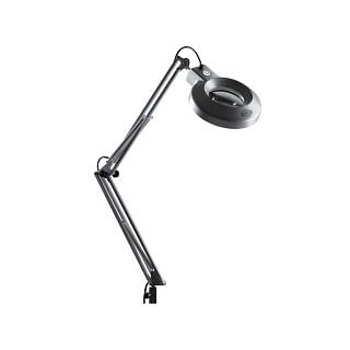 Pantograph lamp with magnifying glass