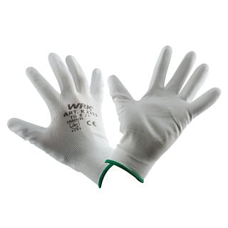 Work gloves in polyester coated in white polyurethane WRK