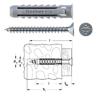 Tacos de nylon SX-S con tornillo de cabeza avellanada plana Pozidriv FISCHER