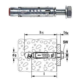 Heavy-duty anchor TA M-S for medium loads with screw TE 8.8 zinc-plated FISCHER