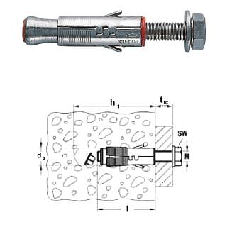 Tasselli per calcestruzzo non fessurato SLM con vite TE 8.8 zincata FISCHER