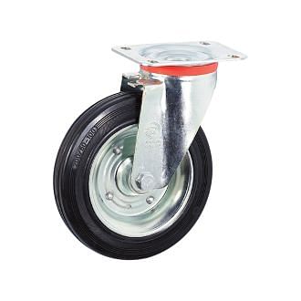 Black rubber wheels in sheet metal with support TELLURE RÔTA