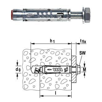 Tacos para cargas semipesadas TA M-S con tornillo de cabeza hexagonal 8.8 galvanizada FISCHER